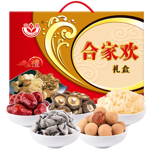 富昌 合家欢山珍干货菌菇滋补礼盒1220g 团购福利员工节日礼品送礼定制（黑木耳 银耳 红枣 桂圆 香菇）