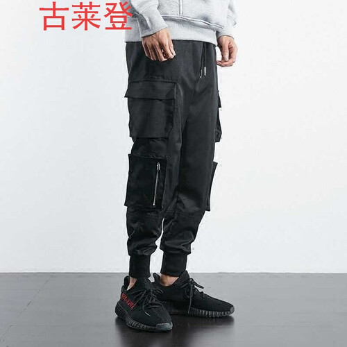 (买一送一包邮）新品秋季韩版时尚工装裤男女情侣款社会青少年大口袋休闲裤男束脚宽松潮流嘻哈小脚男生裤子 T16 黑色送袜子 XL