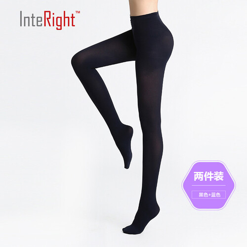 INTERIGHT 连裤袜女 弹力舒适天鹅绒连裤袜 黑色/蓝色 2条装