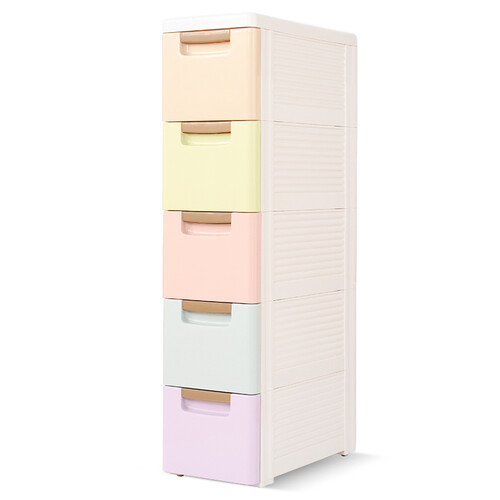 京东超市百草园欧式多彩 带滑轮 塑料抽屉式收纳柜储物柜 多用抽屉柜整理柜 5层 窄