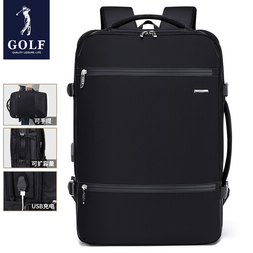 高尔夫GOLF多功能带充电装置双肩包出差旅行可装15.6英寸电脑包背提两用可扩容加大容量背包 黑色