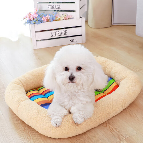 京东超市华元宠具（hoopet）狗狗垫子狗窝睡垫猫咪垫子泰迪法斗萨摩耶秋冬保暖垫子七彩条纹帆布宠物窝垫S