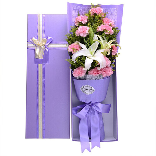花巢 康乃馨鲜花速递混搭百合花束礼盒生日礼物送老师长辈母亲节送妈妈北京上海广州深圳同城送花 11朵粉色康乃馨+1支多头百合礼盒