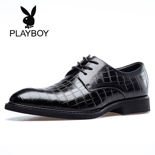 花花公子（PLAYBOY）男士系带商务正装渐变英伦绅士结婚皮鞋男7CW551104D 黑色 42
