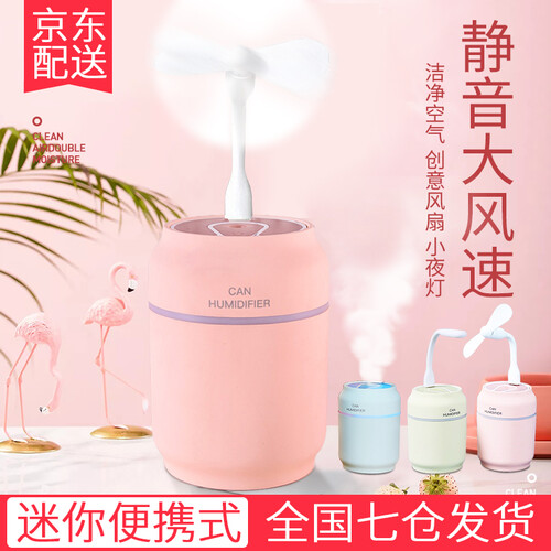 实用生日礼物 女生送女友送老师 USB小风扇创意车载家用加湿器夜灯迷你办公室桌面电风扇企业 浪漫粉【部分地区当/次日达】