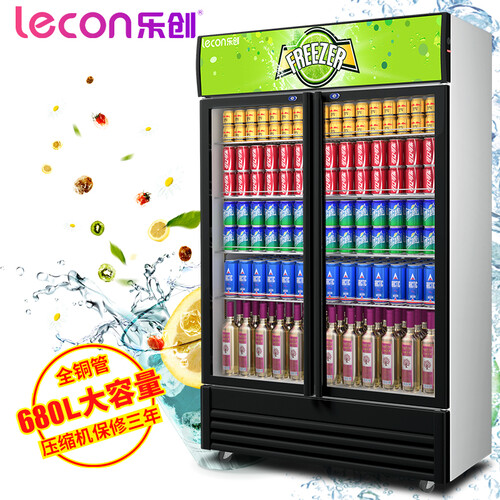 乐创（lecon）双门展示柜冷藏保鲜立式冰柜三门商用冰箱饮料柜超市冷柜水果厨房陈列柜点菜柜直冷风冷 双门草绿色 直冷