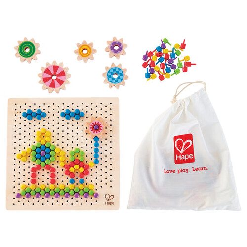 京东超市德国(Hape)益智玩具3-6岁蘑菇钉拼插板儿童玩具百变像素画250粒DIY木制质逻辑训练男孩女孩礼物 3岁+ E8369