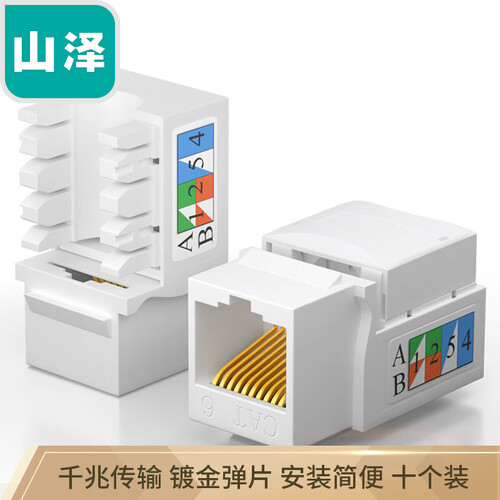 山泽（SAMZHE）六类千兆工程级镀金网络模块 RJ45电脑网线插座 CAT6类8P8C(十只优惠装)BLMK10X