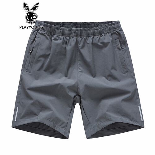 PLAYYOUNG弹力短裤男跑步夏季2019新款大码宽松运动休闲裤子五分中裤夏天沙滩裤男士 灰色 3XL