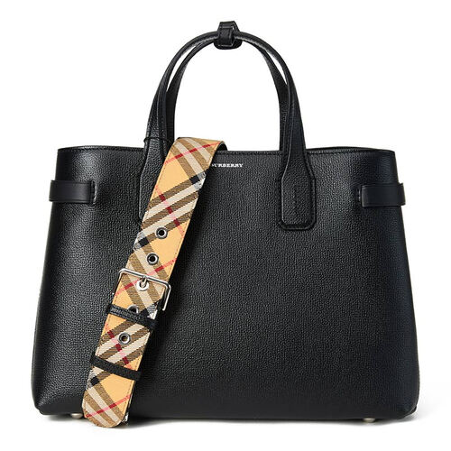 BURBERRY 巴宝莉 女士黑色牛皮中号班纳手袋 40775181