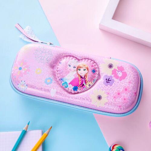 迪士尼（Disney）小学生EVA笔袋冰雪奇缘带镜子大容量多功能笔盒文具盒铅笔盒 粉色E85053-1
