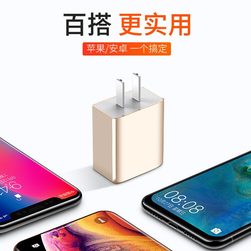【次日达】快充电器数据线手机旅行套装苹果头iphone安卓type-c小米8/9华为三星努比亚美图 土豪金 2A双口充电头