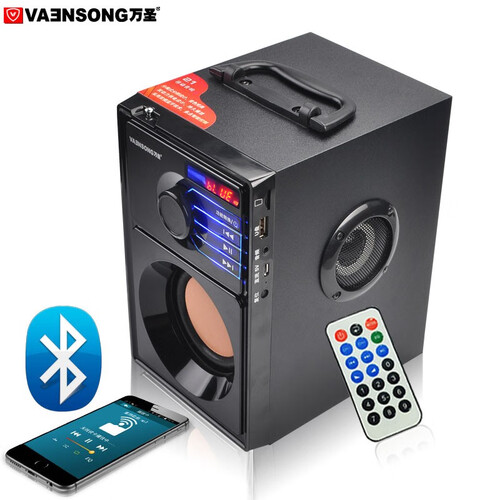 万圣 A10蓝牙音箱重低音炮手机无线迷你台式电脑桌面小音响户外充电U盘插卡木质家用小钢炮便携式 黑色标配