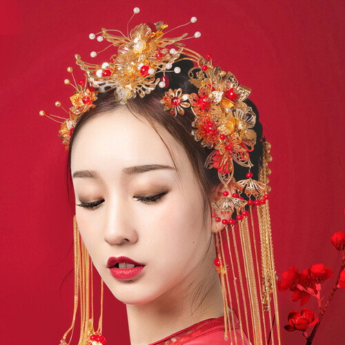 沃欣致喜新娘饰品古装婚礼凤冠中式结婚头饰秀禾服旗袍龙凤褂敬酒礼服配饰