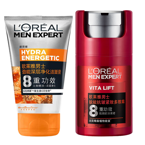 欧莱雅（L'OREAL） 男士锐能抗皱紧致紧肤 深层净化洁面+多效霜50ml