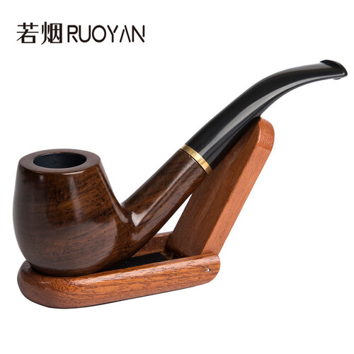 若烟（Ruoyan） 烟斗黑檀实木 便携过滤烟丝斗烟嘴烟具男士礼品  木纹色光面加金属圈（送配件） RY1002
