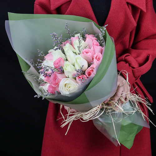 馨仪鲜花速递 玫瑰花绣球韩式混搭花束生日礼物全国同城花店送花上门 33朵白玫瑰粉玫瑰混搭