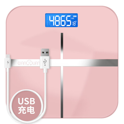 千选电子秤精准体重秤家用便携体重计智能健康秤成人减肥称重电子秤人体秤 USB充电款玫瑰金