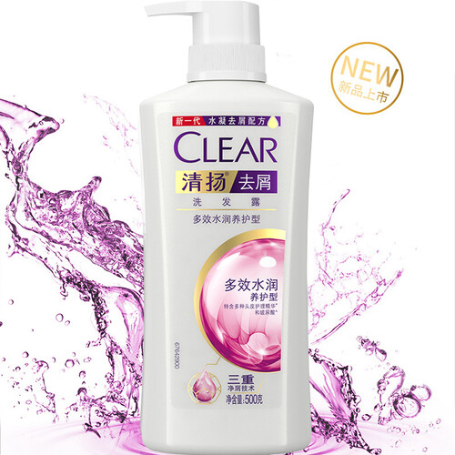 京东超市清扬(CLEAR)去屑洗发露 多效水润养护型(滋养)500g(洗发水)(新老包装随机发)(氨基酸洗发)