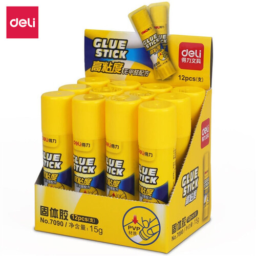 得力(deli)15g高粘度PVP固体胶水/胶棒 无甲醛配方 12支装 办公用品 7090