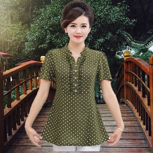 古莱登妈妈夏装短袖t恤女40-50岁中年妇女衣服宽松薄中老年女装夏季上衣 绿色 3XL【120-135斤】