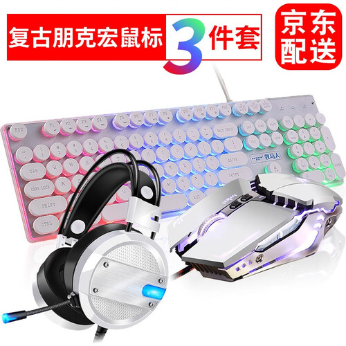 前行者游戏背光发光牧马人真机械手感键盘鼠标套装lol键鼠台式有线薄膜网吧外设电脑笔记本USB外接键盘 白色彩虹背光键盘（朋克版）+宏编程银鼠标...