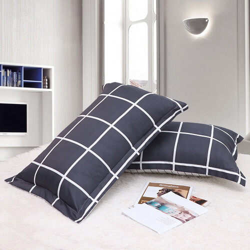 羽丝绒枕头芯加枕套套装 亲肤棉枕头套单个装 一对拍2 大格蓝灰 【包边款42×68cm】枕芯+枕套