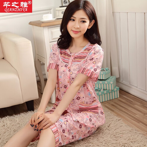 芊之雅 夏季睡衣女士短袖七分裤碎花家居服棉质宽松大码夏天居家服套装 L