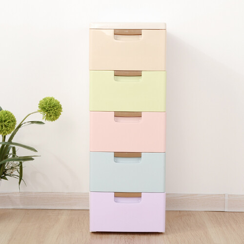 京东超市百草园带滑轮 塑料抽屉式收纳柜储物柜 多用抽屉柜整理柜 5层 宽