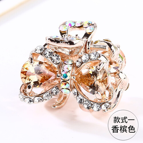 发夹女成人仿水晶蝴蝶结顶夹小号刘海发卡韩国一字夹小抓夹迷你饰品韩版头饰发饰 款式1-香槟色