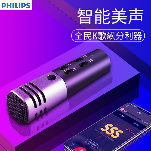 飞利浦（PHILIPS） DLK38001k歌手机麦克风网络直播设备套装苹果安卓专业录音电容话筒 太空灰 【店长推荐】=【官方标配+送桌面K歌支架】