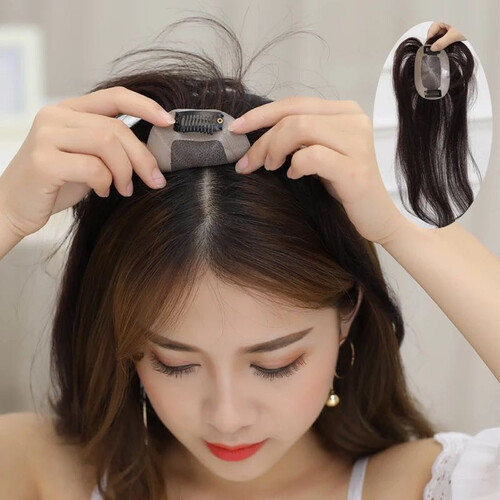 丽青丝 假发女 补发块女 女士头顶补发片 全手织 真发块  无痕刘海轻薄款 中老年遮白发  真人发丝 全手织【8×12】25厘米自然黑