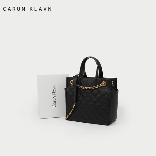 Carun Klavn菱格包女包大包CK-20190323小香风手提包单肩斜跨链条包 黑色