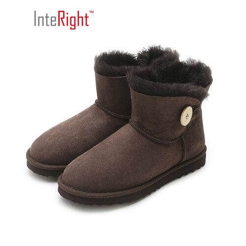 INTERIGHT 皮毛一体保暖雪地靴时尚纽扣女靴咖啡色 240码