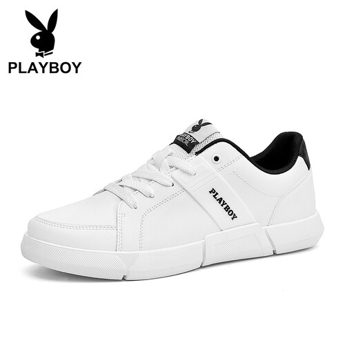 花花公子（PLAYBOY）男鞋韩版休闲鞋跑步运动鞋时尚板鞋子男低帮舒适防滑 DS85256 白/黑 42