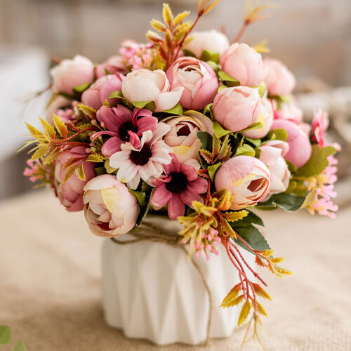 爱已装糖 仿真花花束绢花塑料假花装饰花人造花陶瓷花瓶花艺摆件干花玄关电视柜客厅床头婚庆装饰摆设