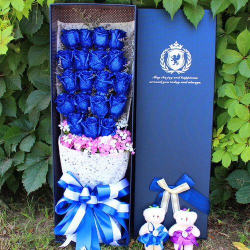 花慕 蓝色妖姬鲜花蓝玫瑰花束生日鲜花成都武汉北京同城鲜花速递西安广州郑州深圳配送全国 加倍的爱-19朵蓝色妖姬礼盒