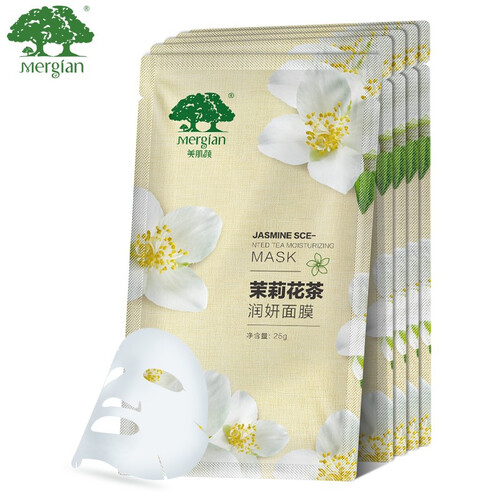 美肌颜（mergian）绿茶系列面膜男女补水保湿嫩白透亮晒后修护清爽滋润面膜 茉莉花茶润妍面膜5片