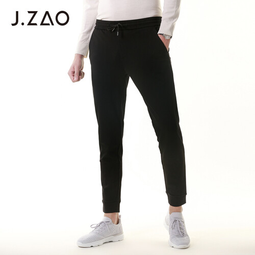 京东京造 J.ZAO 男士针织束脚磨毛休闲裤 抽绳纯色 秋冬厚款 黑色32(175/80A)