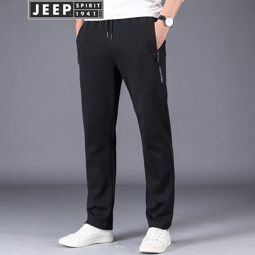 Jeep 吉普卫裤男2019秋季新款运动裤宽松针织男裤直筒弹力休闲长裤 黑色 L