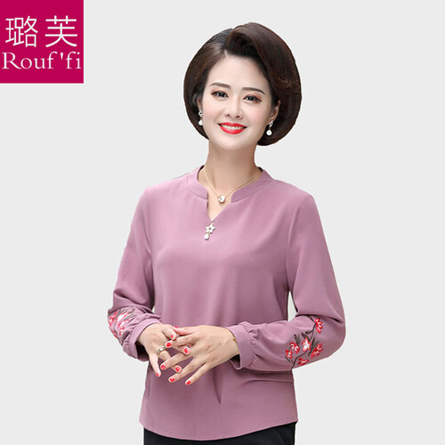 中老年女装妈妈装大码婆婆装服装新款衣服春秋装新品奶奶装老年人中年妇女春秋季打底衫上衣T恤2116-3 香芋紫 3XL建议125-140斤.