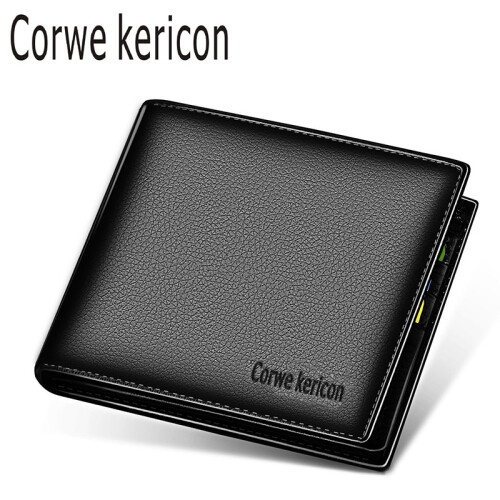 【特价秒杀】Corwe Kericon钱包男士款新品 多功能短款钱夹 横款多卡位休闲皮夹 黑色