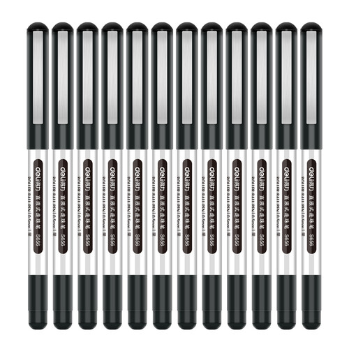 得力(deli)0.5mm黑色直液式走珠签字笔学生考试中性笔 12支/盒S656