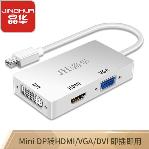 晶华 迷你Mini DP转HDMI/VGA/DVI 苹果笔记本电脑电视投影仪雷电macbook三合一转换线器扩展坞 白色Z614