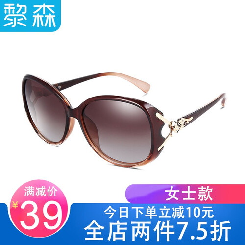 黎森 偏光太阳镜女款潮人墨镜 时尚瘦脸大框复古运动眼镜L8842 茶色/TAC 偏光片