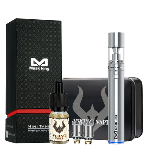 Mask king (MK) 电子烟套装Minitank大烟雾蒸汽替烟产品 下单送烟油10ml 银色蓝灯款 中款