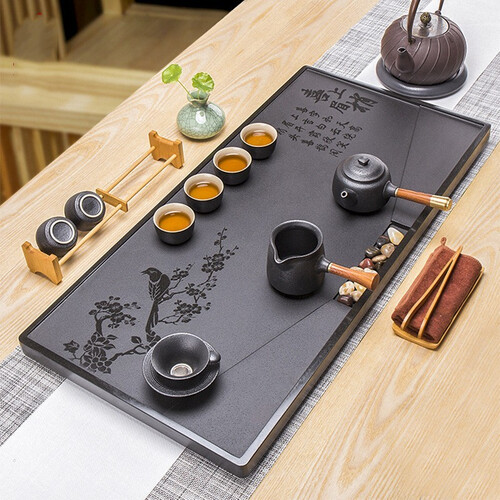 咪曦 乌金石茶盘功夫茶具套装整块黑金石头茶具茶台大号茶海 （单盘）喜上眉梢60*30*3cm
