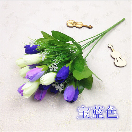 花艺赫 6束包邮仿真花束玫瑰小雏菊舞蹈假花装饰小把塑料花婚庆花槽插花绢花 宝蓝色玉兰苞一束