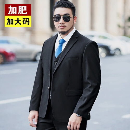 纱格大码西服套装男西装男套装加肥加大胖子商务职业装新郎结婚礼服 黑色 195/4XL