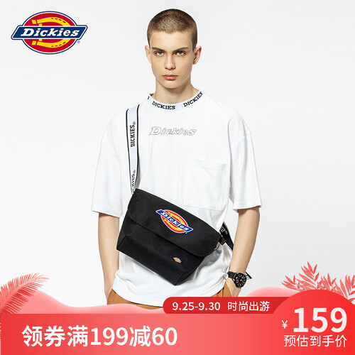 Dickies 单肩包男包潮流斜挎包女学生帆布包经典死飞包时尚邮差包情侣挎包新品B043 黑色